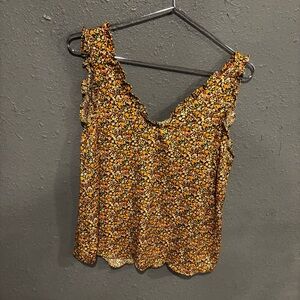 LC Lauren Conrad Floral Ruffle Top - Black and Orange